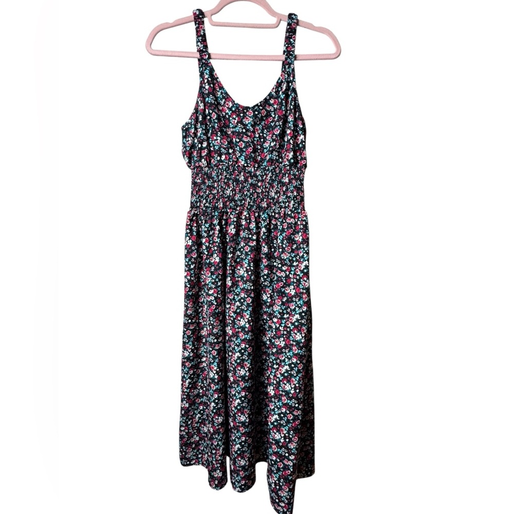 SHEIN Black Floral Smocked Midi Sundress -‎ Size M
